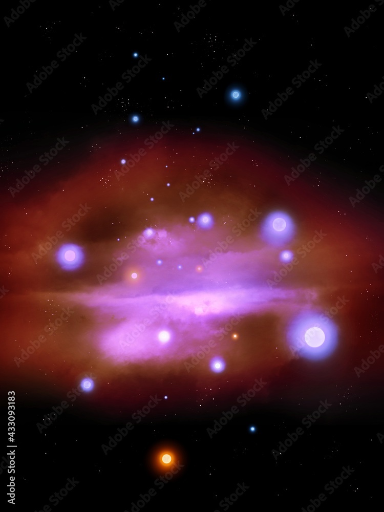 Interstellar nebula in space, star clusters, supernova explosion. Abstract background.
