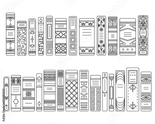 A set of outline spines of books in retro style, classic editions.