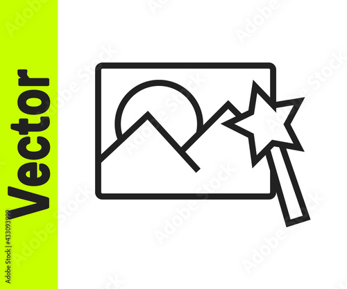 Black line Photo retouching icon isolated on white background. Photographer, photography, retouch icon. Vector