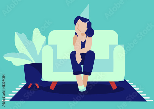 cancelled birthday party, being sad without birthday surprise, vector flat illustration of cancelled birthday, alone birthday day isolated alone 