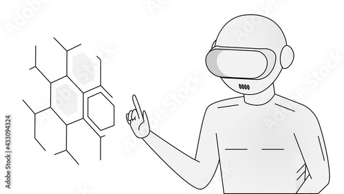 Futuristic robot with hand and fingers for artifical intelligence concept. Machine learning technologies for business presentations. Coding and application development. Eps10 vector illustration.