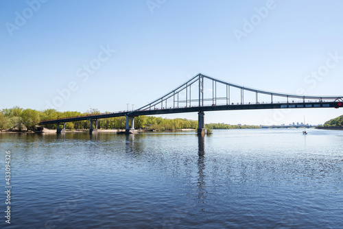 The bridge is laid across the Dnieper river