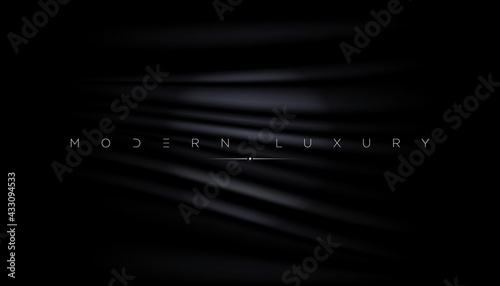 Abstract background with silk cloth texture, shiny satin curtain with waves and drapery. Vector realistic wallpaper with luxury flowing black textile. Elegant background with dark smooth material.