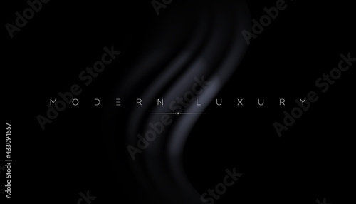 Abstract background with silk cloth texture, shiny satin curtain with waves and drapery. Vector realistic wallpaper with luxury flowing black textile. Elegant background with dark smooth material.