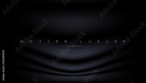 Abstract background with silk cloth texture, shiny satin curtain with waves and drapery. Vector realistic wallpaper with luxury flowing black textile. Elegant background with dark smooth material.
