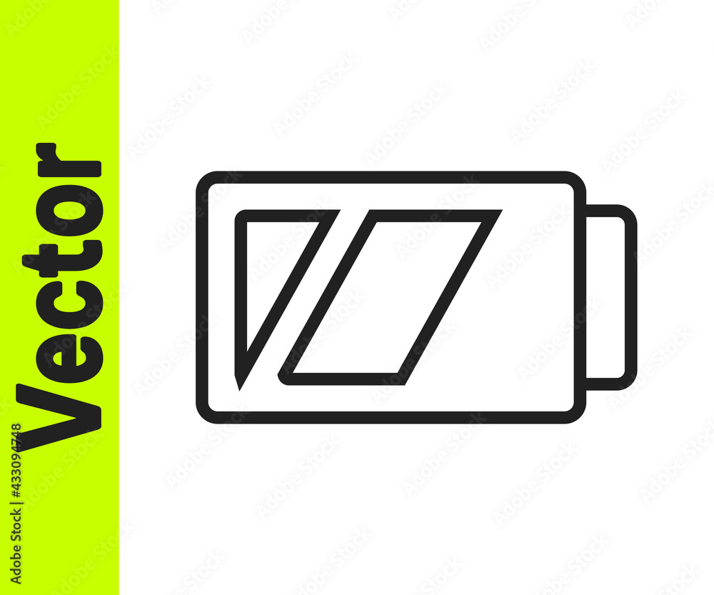 Black line Battery for camera icon isolated on white background. Lightning bolt symbol. Vector Black line Battery for camera icon isolated on white background. Lightning bolt symbol. Vector