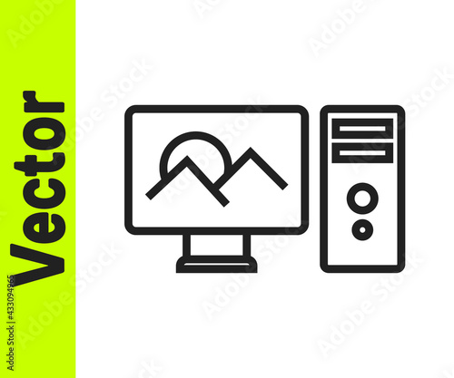 Black line Photo retouching icon isolated on white background. Photographer, photography, retouch icon. Vector