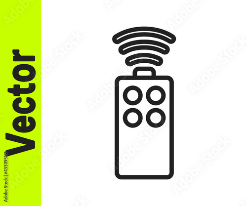 Black line Remote control for the camera icon isolated on white background. An auxiliary device that allows you to work with a camera from a distance. Vector