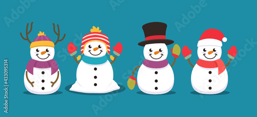 Set of cute snowman christmas mascot logo design illustration