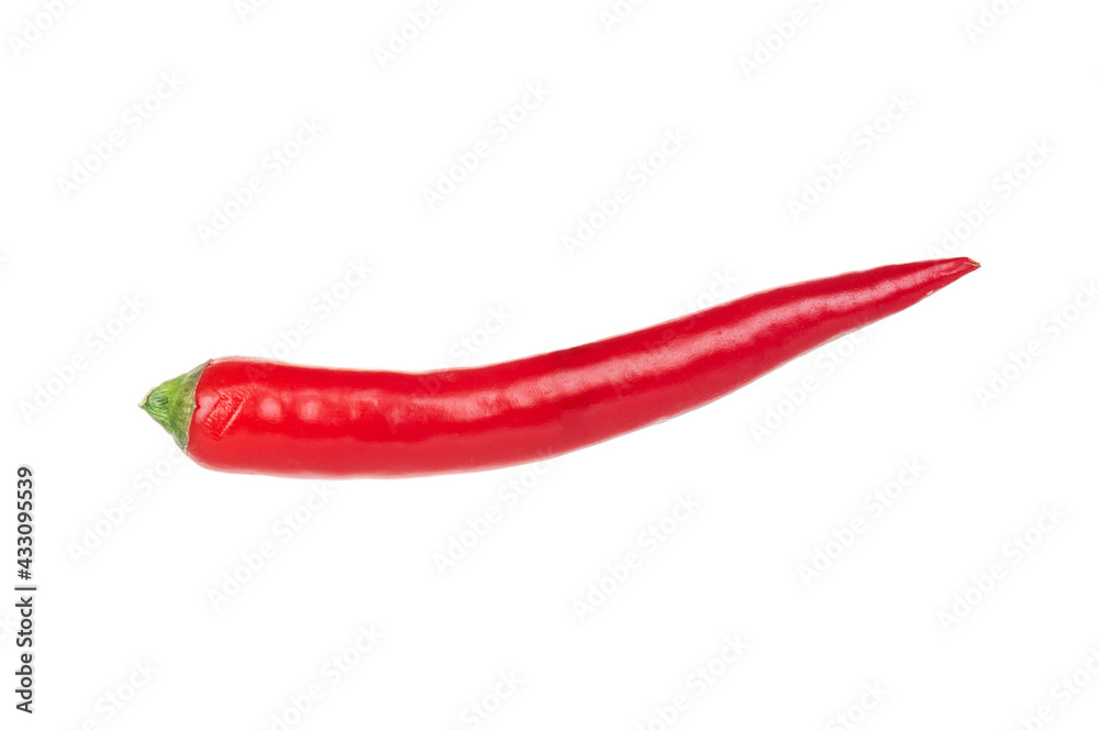 Red hot chili pepper close up isolated on white background