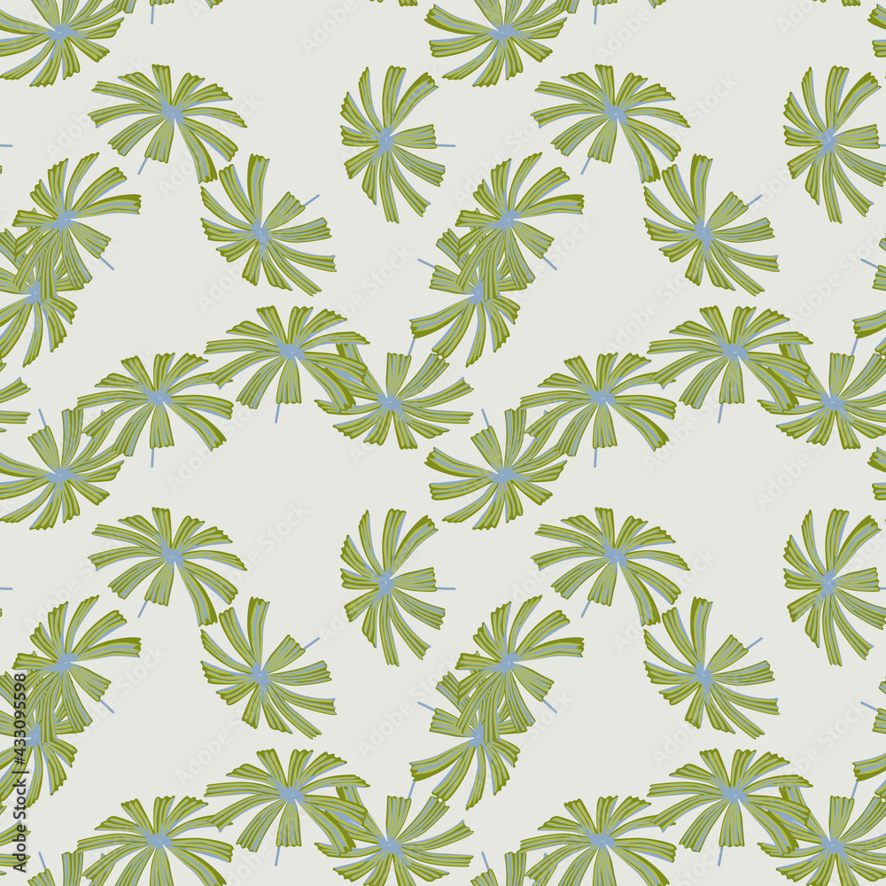 Random green palm licuala leaves seamless pattern. Pastel background. Abstract botany foliage ornament. Random green palm licuala leaves seamless pattern. Pastel background. Abstract botany foliage ornament.