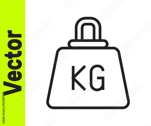 Black line Weight icon isolated on white background. Kilogram weight block for weight lifting and scale. Mass symbol. Vector