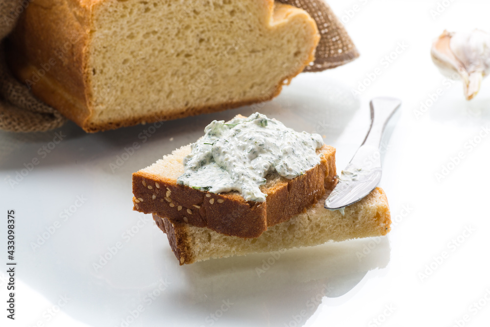 homemade salted curd spread with herbs and garlic homemade salted curd spread with herbs and garlic
