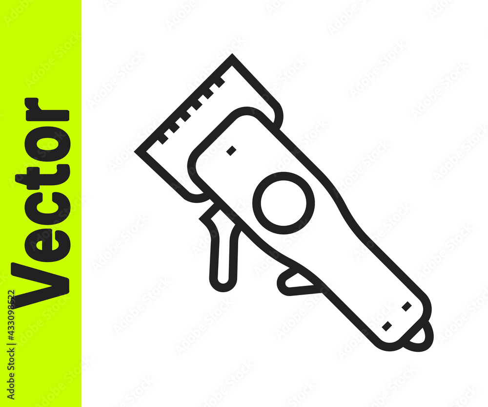 Black line Electrical hair clipper or shaver icon isolated on white background. Barbershop symbol. Vector