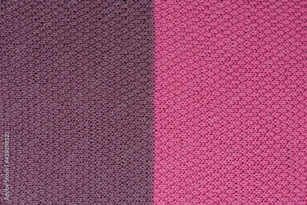 Fototapeta premium Pink and brown knitted fabric pearl woolen background. The structure of the fabric with a natural texture. Fabric background. Knitted woolen background.