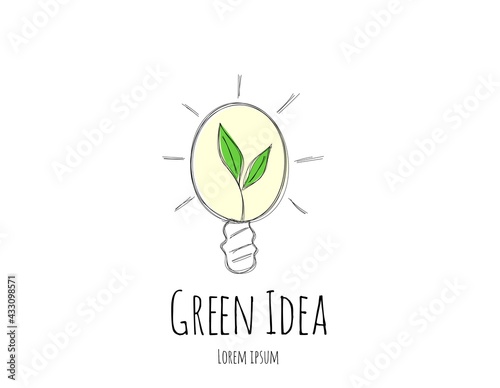 Green Idea Hand Drawl Light Bulb Isolated