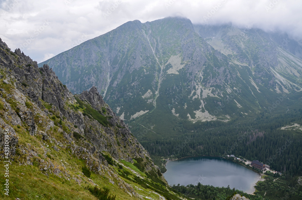 Popradske Pleso mountain lake located in High Tatras mountain range in Slovakia. Amazing Landscape. Beautiful world.