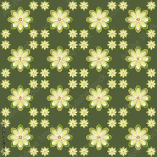 Floral pattern with gradients of green  yellow  white on green background