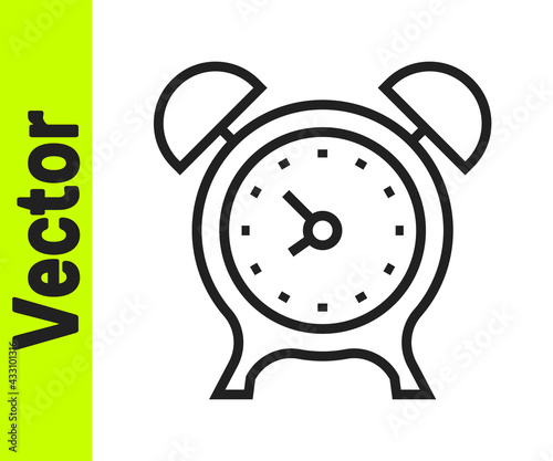 Black line Alarm clock icon isolated on white background. Wake up, get up concept. Time sign. Vector