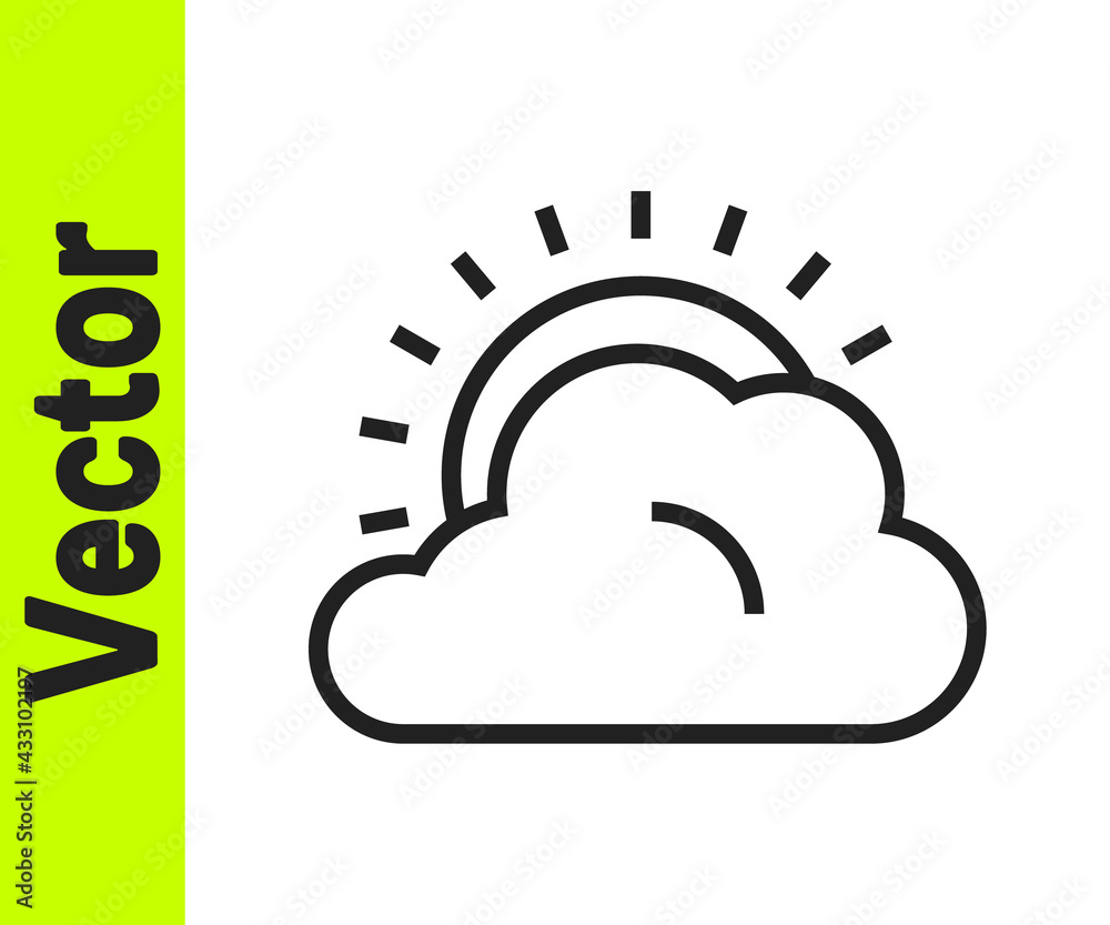 Black line Sun and cloud weather icon isolated on white background. Vector Black line Sun and cloud weather icon isolated on white background. Vector