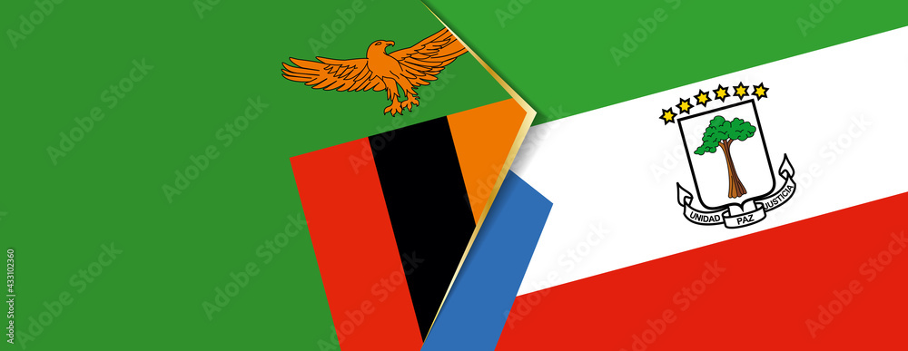 Zambia and Equatorial Guinea flags, two vector flags.