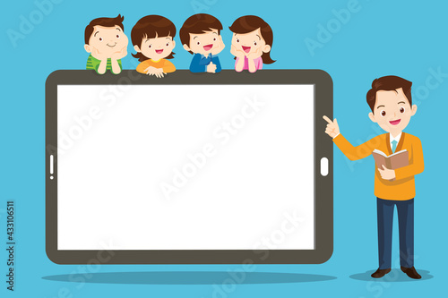 Smart Teacher standing in front of tablet
