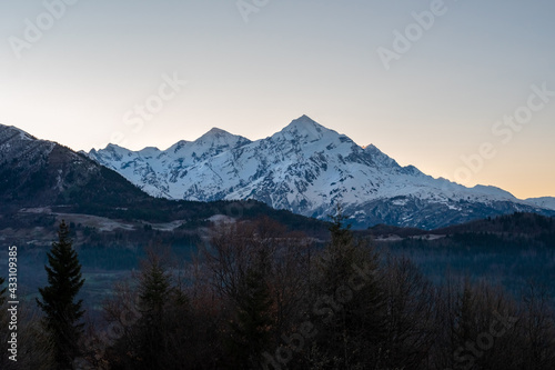 Mount Tetnuldi rises above the Great Caucasian Range in the upper Svaneti