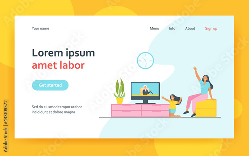 People celebrating accomplished election campaign. Folk welcoming new president at TV. Flat vector illustration. National holiday, patriots concept for banner, website design or landing web page