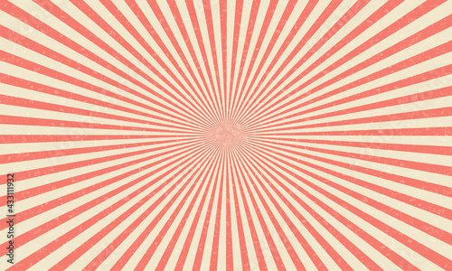 Vintage circus vector background. Sunbeams retro grunge poster. Comic red radial burst backdrop.