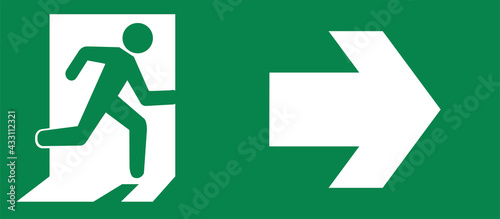 Vector Green emergency exit sign for the way to escape. Fire exit in the building symbol.