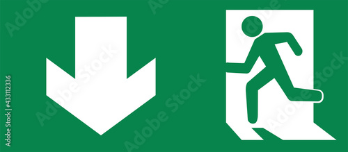 Vector Green emergency exit sign for the way to escape. Fire exit in the building symbol.