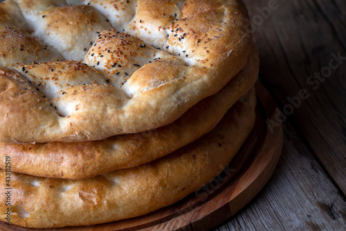 Ramadan Pita (Turkish name; Ramazan Pidesi) Traditional Turkish bread for holy month Ramadan photo