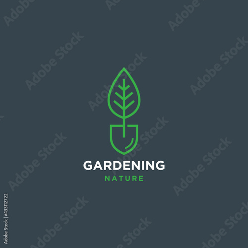 shovel tree sprout garden leaf logo vector icon illustration