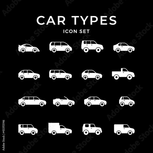 Set glyph icons of car types