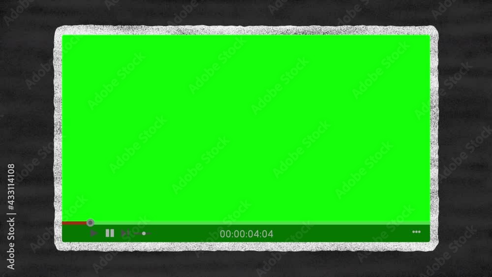 Video Player with Timer and Play Button Animation Chalkboard Style and Green Screen
