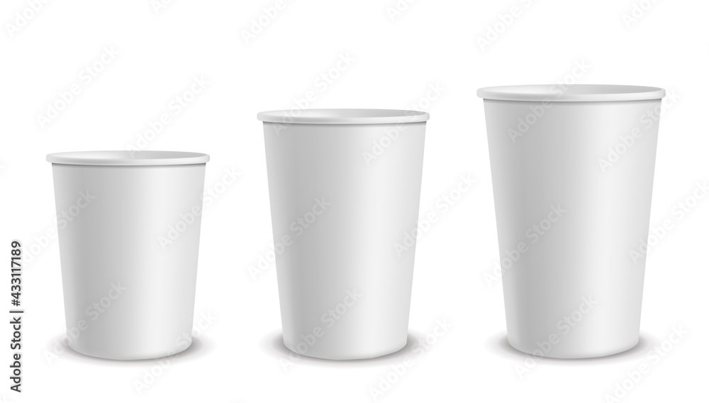 Set realistic paper white disposable cups Vector Image