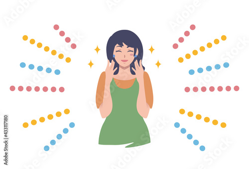満面の笑みで喜ぶ女性　人物ベクターイラスト