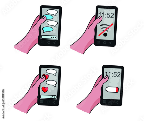 Vector cololrful simple art: cellphone, mobile phone communication set photo