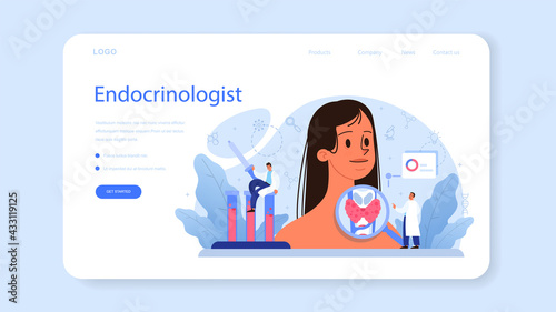 Endocrinologist web banner or landing page. Thyroid examination.