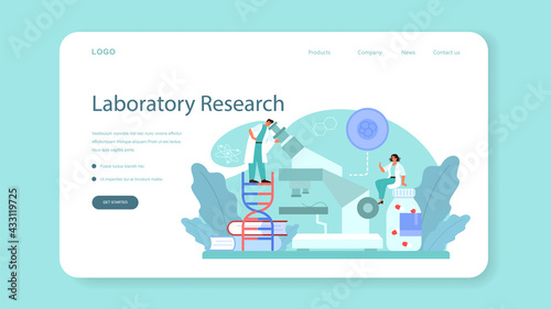 Geneticist web banner or landing page. Medicine and science technology