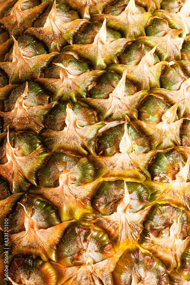 The surface of a ripe, aromatic pineapple. Macro photography. The surface of a ripe, aromatic pineapple. Macro photography.