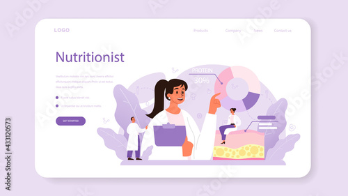 Nutritionist web banner or landing page. Nutrition therapy with healthy food