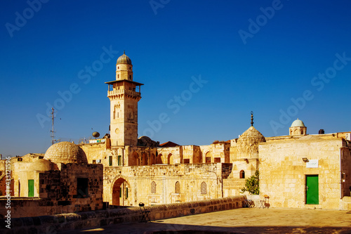 third minaret - the Bab al-Silsila Minaret, located on the western border of the al-Aqsa Mosque, on the Temple Mount, in the Old City of Jerusalem