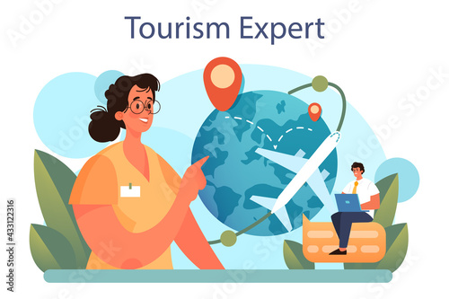 Tourism expert concept. Travel agent selling tour, cruise, airway or railway