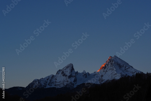 peak of Mt. Watzmann at sunrise in winter, bavarian alps
