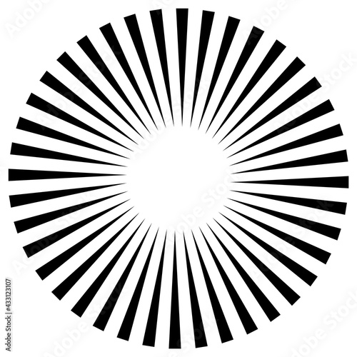 Star, round element, halftone rays isolated on white background. Black logo. Geometric shape.