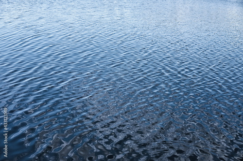 Calm ripple on water surface. River, lake, pond, sea pure blue water.