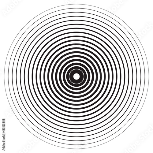 Concentric linear circles, neutral round element. Halftone outline element isolated on white background.