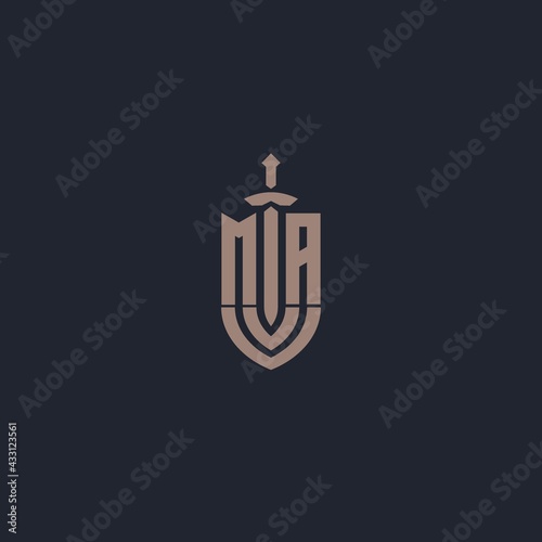 MA logo monogram with sword and shield style design template