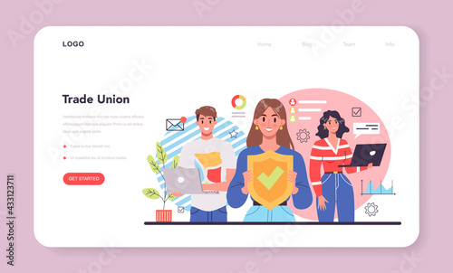 Trade union web banner or landing page. Employees care idea
